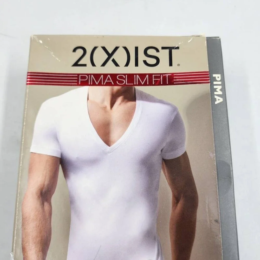 2(X)IST Pima Cotton Slim Fit Deep V-Neck Undershirt Men's M White Short Sleeve